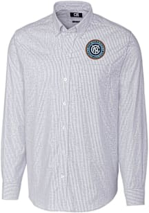 Cutter and Buck New York City FC Mens Light Blue Stretch Oxford Stripe Long Sleeve Dress Shirt