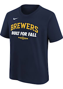 Nike Milwaukee Brewers Youth Navy Blue 2025 Postseason Participant AC Short Sleeve T-Shirt