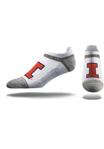 Illinois Fighting Illini Strideline Premium Knit Crew, Primary Logo White Mens No Show Socks - Nav..