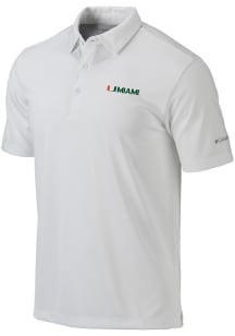 Columbia Miami Hurricanes Mens White Heat Seal Omni Wick Drive Short Sleeve Polo