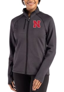 Womens Nebraska Cornhuskers Black Cutter and Buck Peshastin Long Sleeve Full Zip Jacket