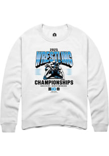 Mens Big Ten White Rally 2025 Wrestling Championship Crew Sweatshirt