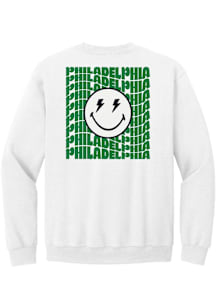 Summit Sportswear Philadelphia Mens White Repeating Wordmark Smiley Long Sleeve Crew Sweatshirt