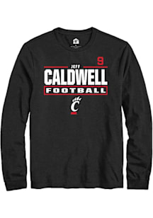 Jeff Caldwell Cincinnati Bearcats Black Football NIL Stacked Box Long Sleeve Player T Shirt
