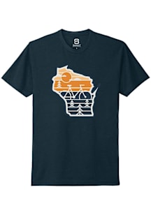 Summit Sportswear Wisconsin Navy Blue Bicycle State Outline Short Sleeve Fashion T Shirt