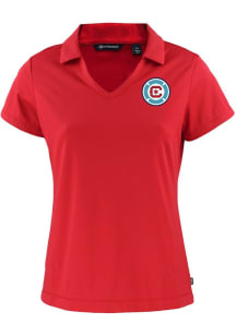 Cutter and Buck Chicago Fire Womens Red Daybreak V Neck Short Sleeve Polo Shirt