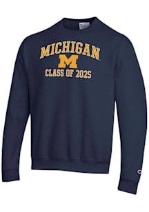 Champion Michigan Wolverines Mens Navy Blue Class of 2025 Text Powerblend Long Sleeve Crew Sweatsh..