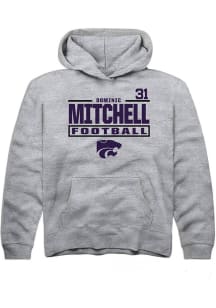Dominic Mitchell Rally Youth Grey K-State Wildcats NIL Stacked Box Long Sleeve Player Hoodie