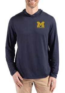 Mens Michigan Wolverines Blue Cutter and Buck Letterwinners M Club Coastline Eco Long Sleeve Hoodi..