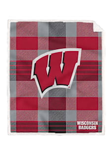 Wisconsin Badgers Plaid Steel 60x70 Sherpa Fleece Blanket - Red