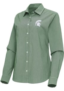Womens Michigan State Spartans Green Antigua Porter Long Sleeve Dress Shirt