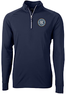 Cutter and Buck New York City FC Mens Navy Blue Adapt Eco Knit Long Sleeve Qtr Zip Pullover