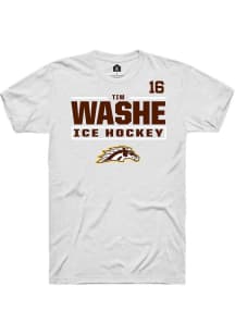 Tim Washe Rally Mens White Western Michigan Broncos NIL Stacked Box Player T Shirt