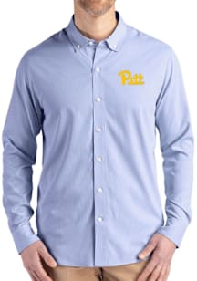 Mens Pitt Panthers Blue Cutter and Buck Epic Confidence Pinstripe Long Sleeve Dress Shirt