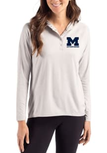 Womens Michigan Wolverines Dark Grey Cutter and Buck Letterwinners M Club Coastline Eco Hooded Swe..