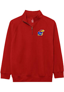 Kansas Jayhawks Mens Red Essentials Embroidery Long Sleeve Qtr Zip Pullover