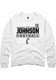Zion Johnson Cincinnati Bearcats Mens White Football NIL Stacked Box Player Crew