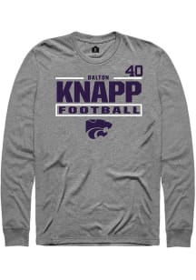 Dalton Knapp Mens Graphite K-State Wildcats NIL Stacked Box Long Sleeve Player T Shirt