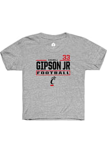 Darrell Gipson Jr Cincinnati Bearcats Youth Grey NIL Stacked Box Player Tee