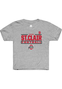 Tavien St. Clair Rally Youth Grey Ohio State Buckeyes NIL Stacked Box Short Sleeve T-Shirt