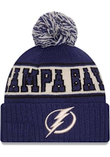 New Era Tampa Bay Lightning Navy Blue Retro Cuff Pom Knit Mens Knit Hat