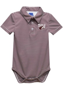 Vive La Fete Southern Illinois Salukis Baby Maroon Pencil Stripe Short Sleeve One Piece Polo