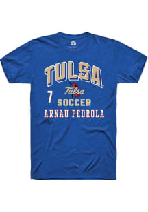 Arnau Pedrola Rally Mens Blue Tulsa Golden Hurricane NIL Arch Logo Player T Shirt