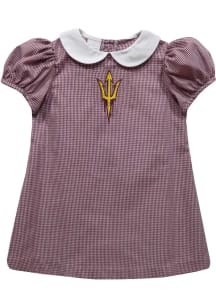 Vive La Fete Arizona State Sun Devils Toddler Girls Maroon Gingham Collar Short Sleeve Dress