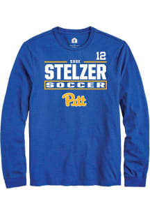 Sage Stelzer Mens Blue Pitt Panthers NIL Stacked Box Long Sleeve Player T Shirt