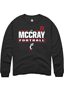 CJ McCray Cincinnati Bearcats Mens Black Football NIL Stacked Box Player Crew