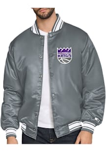 Starter Sacramento Kings Mens Grey Satin Varisty Medium Weight Jacket