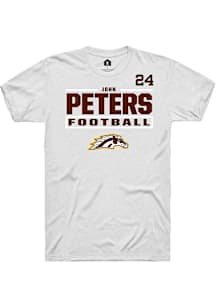 John Peters Western Michigan Broncos White Football NIL Stacked Box Short Sleeve Player T Shirt