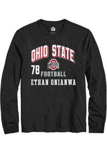 Ethan Onianwa Mens Black Ohio State Buckeyes NIL Arch Logo Long Sleeve Player T Shirt