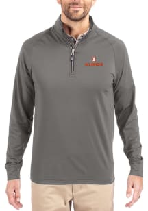 Mens Illinois Fighting Illini Graphite Cutter and Buck Adapt Eco Knit Qtr Zip Pullover