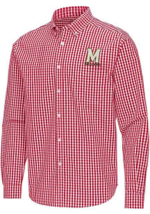 Mens Maryland Terrapins Red Antigua Ellis Long Sleeve Dress Shirt