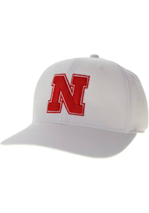 Nebraska Cornhuskers Mens White Back Nine Stretch Fit Wordmark Flex Hat
