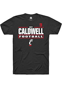 Jeff Caldwell Cincinnati Bearcats Black Football NIL Stacked Box Short Sleeve Player T Shirt