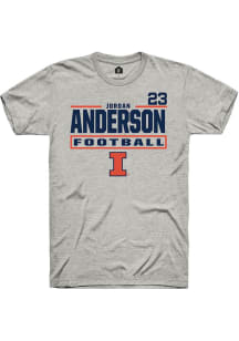 Jordan Anderson Rally Mens Ash Illinois Fighting Illini NIL Stacked Box Player T Shirt