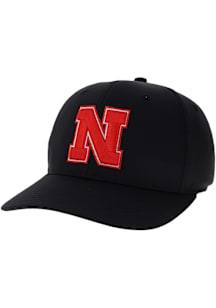 Nebraska Cornhuskers Mens Black Back Nine Stretch Fit Wordmark Flex Hat
