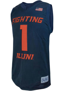 Mens Illinois Fighting Illini Navy Blue Original Retro Brand College Classic Name and Number Bas..