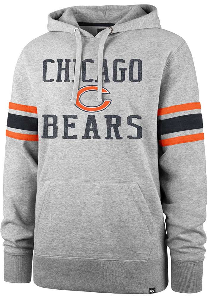 47 Chicago Bears Mens Grey SLEEVE STRIPE Long Sleeve Hoodie