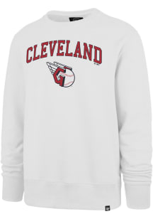 47 Cleveland Guardians Mens White ARCH GAME HEADLINE Long Sleeve Crew Sweatshirt