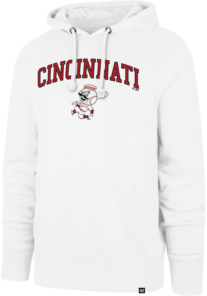 47 Cincinnati Reds Mens White ARCH GAME HEADLINE Long Sleeve Hoodie