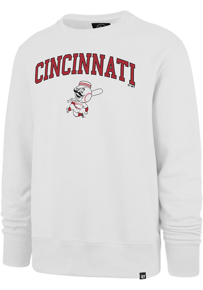 47 Cincinnati Reds Mens White ARCH GAME HEADLINE Long Sleeve Crew Sweatshirt
