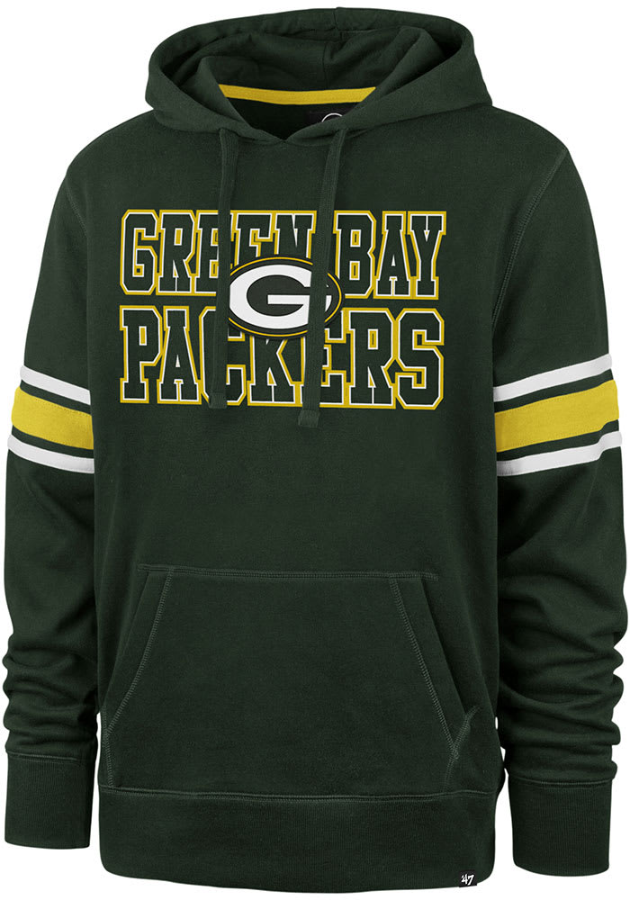 47 Men's Green Bay Packers Stripe Headline Black Hoodie