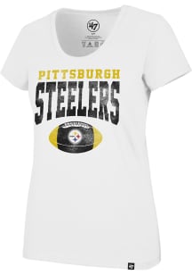 47 Pittsburgh Steelers Womens White Knockaround Splitter Scoop T-Shirt