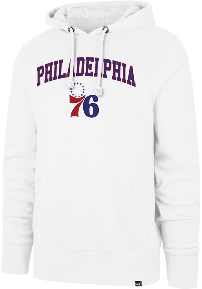 47 Philadelphia 76ers Mens White ARCH GAME HEADLINE Long Sleeve Hoodie