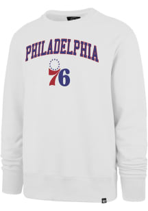 47 Philadelphia 76ers Mens White ARCH GAME HEADLINE Long Sleeve Crew Sweatshirt