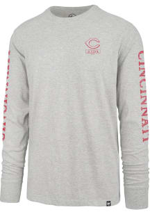47 Cincinnati Reds Grey Triple Down Franklin Long Sleeve Fashion T Shirt