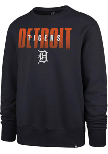 47 Detroit Tigers Mens Navy Blue Overlay Headline Long Sleeve Crew Sweatshirt